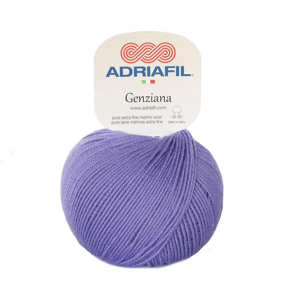 Coperta con cuori: gomitolo di lana merino extrafine viola, morbida e uniforme, con etichetta Adriafil Genziana
